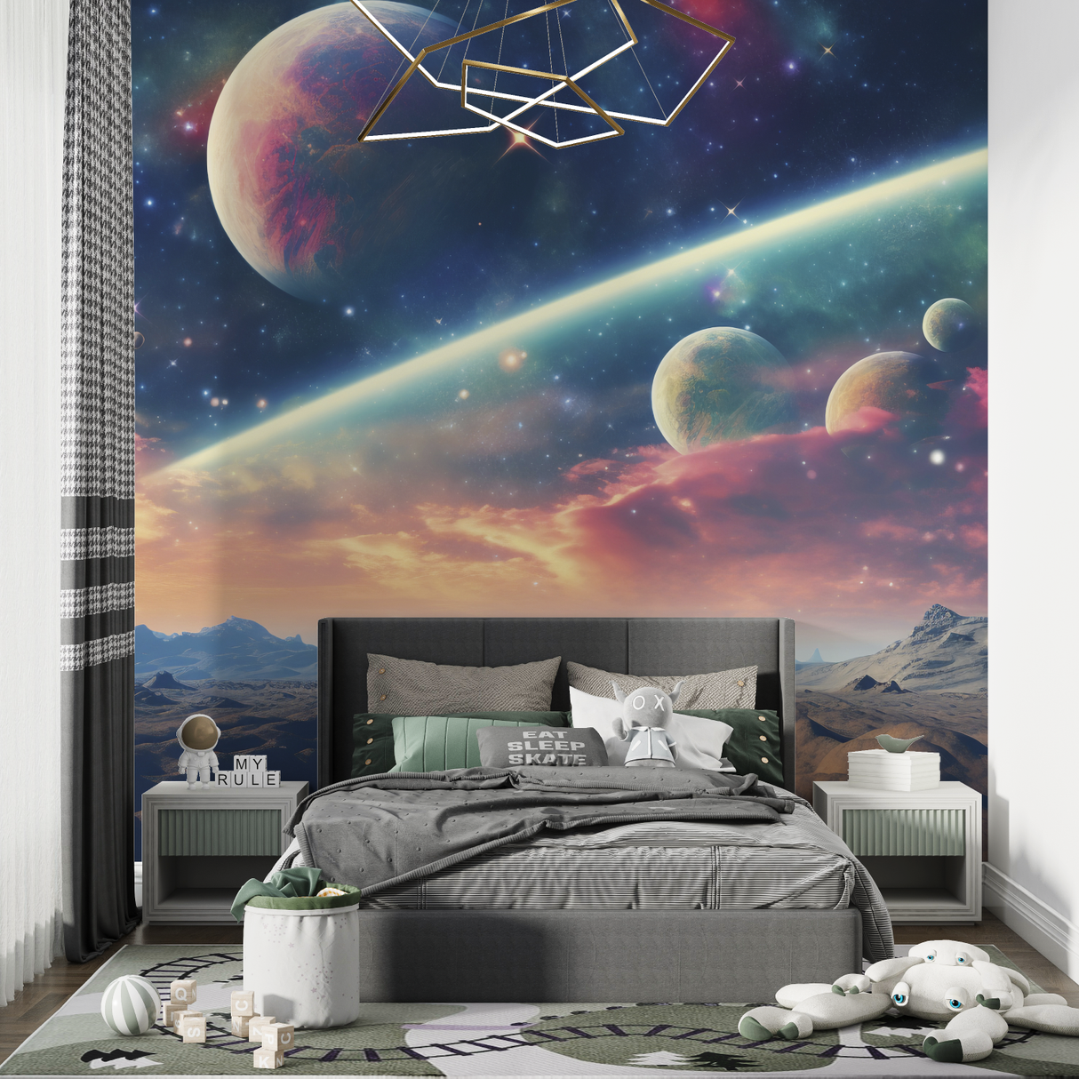 Space Mural Wallpaper | Cosmic Nebula With Planets