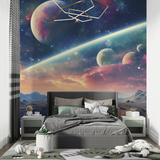 Space Mural Wallpaper | Cosmic Nebula With Planets