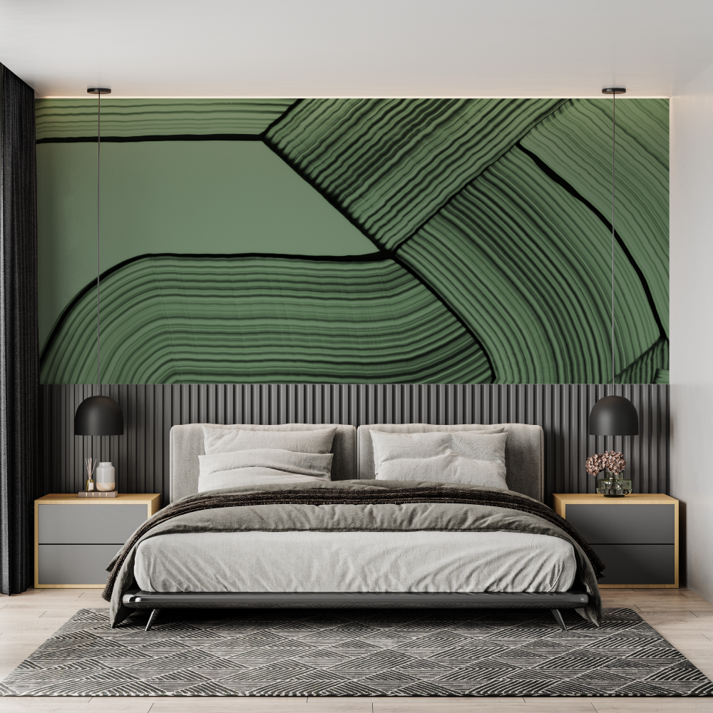 Abstract Mural Wallpaper | Modern Green Geometric Lines