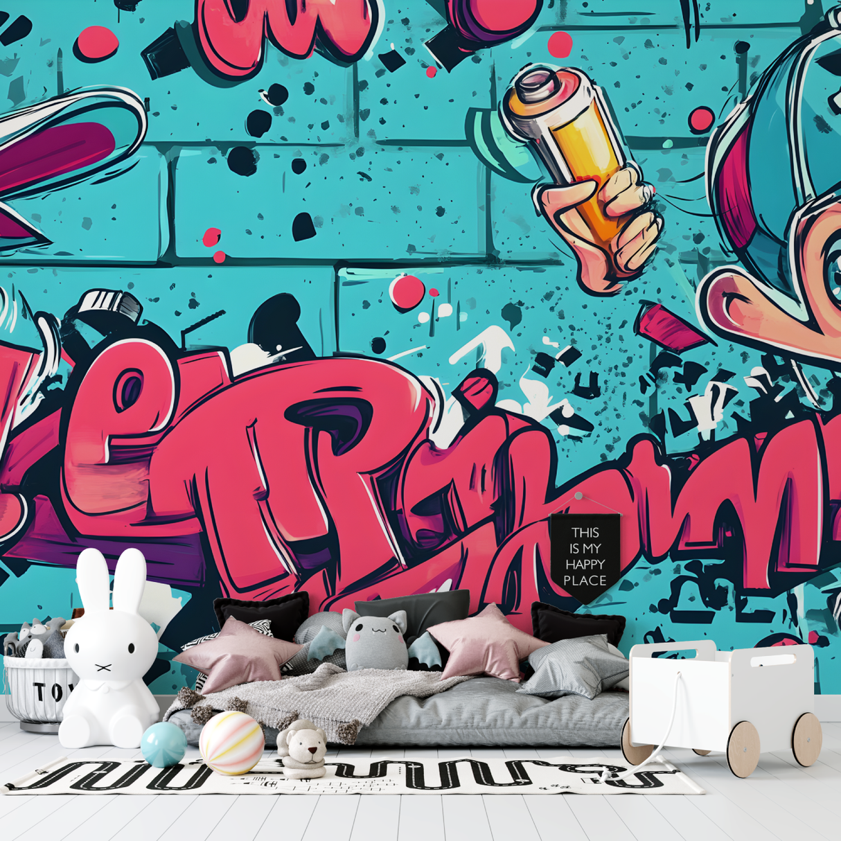 Street Art Mural Wallpaper | Urban Graffiti with Vintage Cars