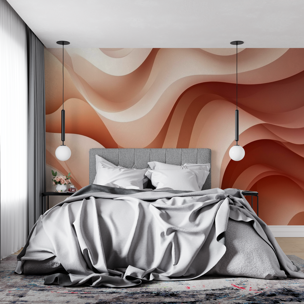Abstract Mural Wallpaper | Terracotta Waves Design