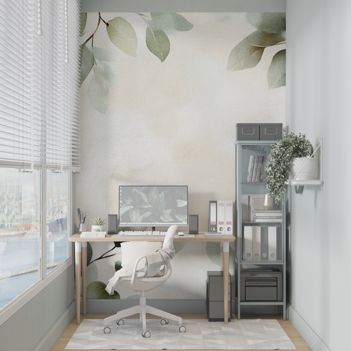 Botanical Mural Wallpaper | Watercolor Leaves and Branches