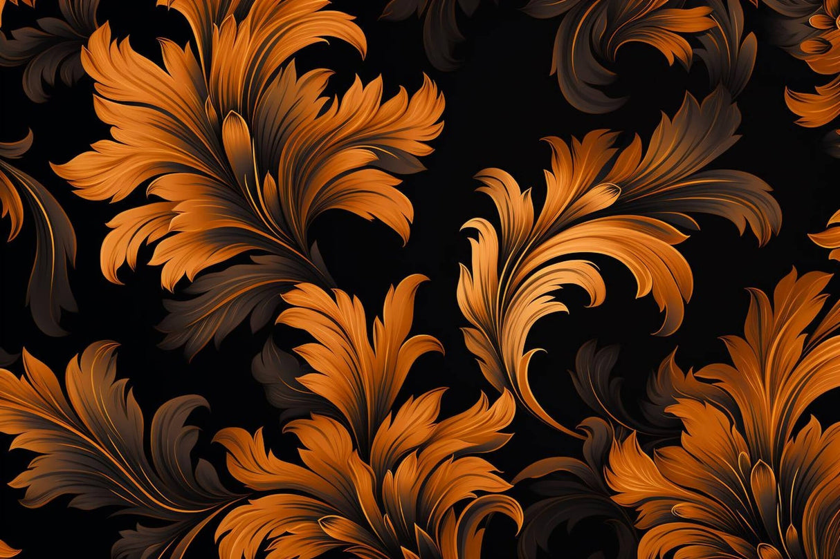 Art deco feather wallpaper design file showing intricate amber and black pattern