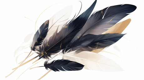 Black and gold feather pattern design file showing intricate feather details and gold accents