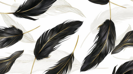 Black and gold feather pattern design file showing intricate feather details and golden accents