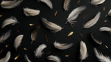 Black and gold feather pattern design file showing detailed floating plumes and metallic accents