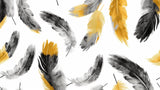 Feather wallpaper design file showing detailed black and gold watercolor pattern on white background