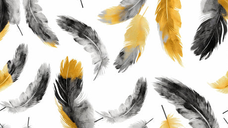 Feather wallpaper design file showing detailed black and gold watercolor pattern on white background
