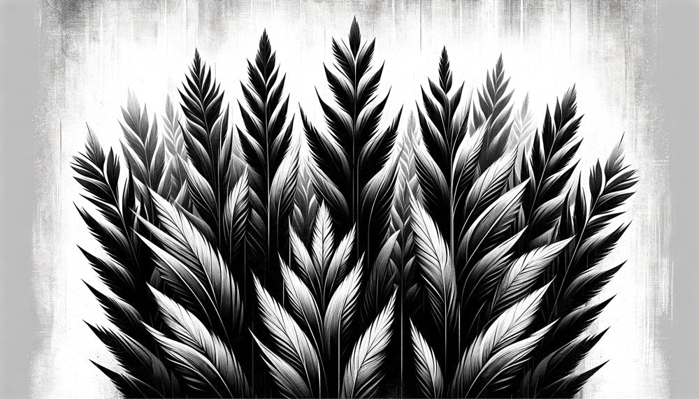 Black and white feather wallpaper design file showing detailed botanical pattern and texture
