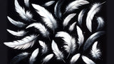 Black and white feather pattern design file showing detailed floating plumes and contrast