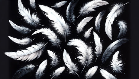 Black and white feather pattern design file showing detailed floating plumes and contrast