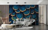 Detailed peacock feather pattern adding elegance to dining room accent wall