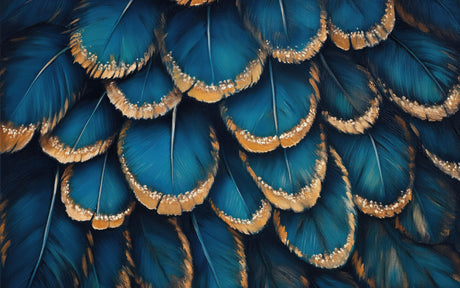 Peacock feather wallpaper design file showing intricate blue and gold pattern details
