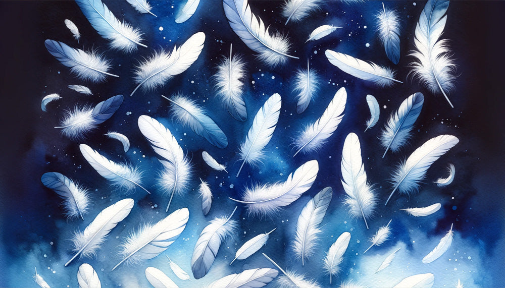 Celestial feather wallpaper design file showing detailed night sky pattern with drifting white plumes