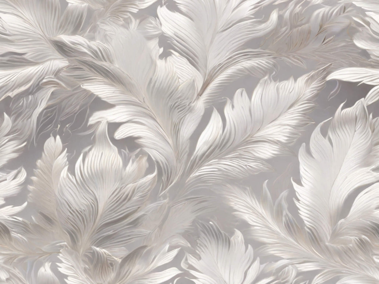 Detailed design file of grey and white feather pattern showing intricate plume details