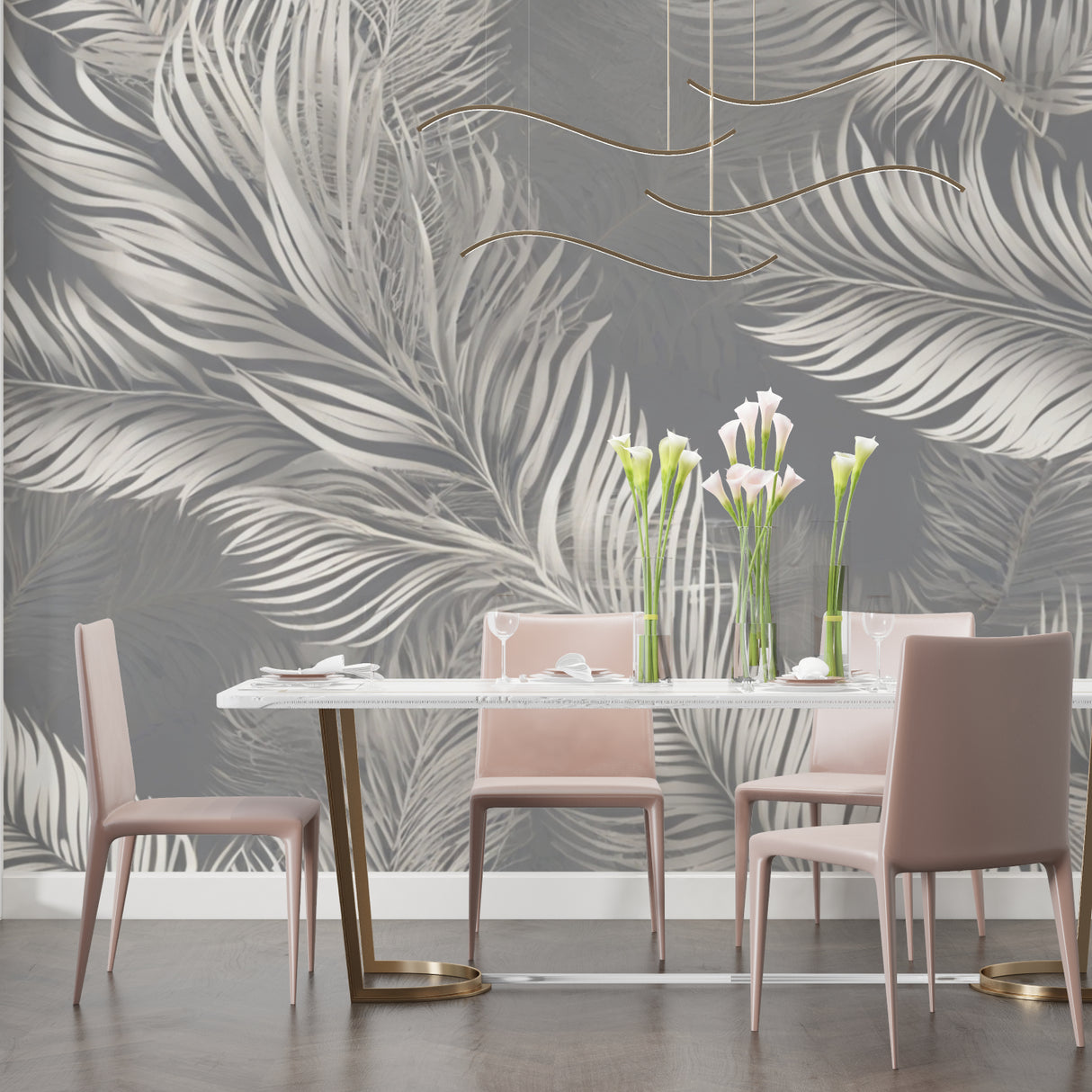 Palm feather mural wallpaper in modern hallway with natural lighting
