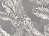 Design file of grey palm feather wallpaper pattern showing detailed feather artwork
