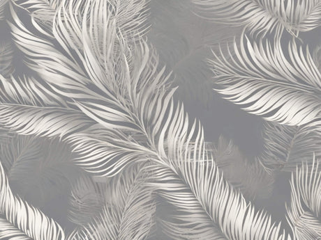 Design file of grey palm feather wallpaper pattern showing detailed feather artwork
