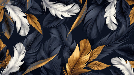 Navy and gold feather pattern design file showing intricate plume details and metallic accents
