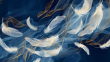 Feather Mural Wallpaper | Ethereal Blue and Gold Design