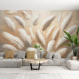 Feather wallpaper creating a peaceful atmosphere in a modern bedroom with natural light highlighting the floating white plumes
