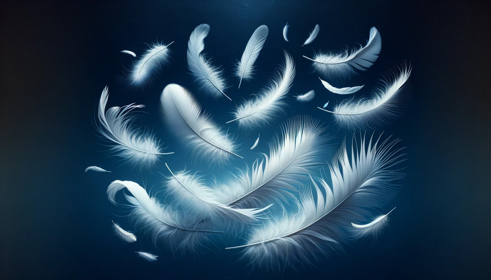 White feather wallpaper design file showing intricate details against deep blue background