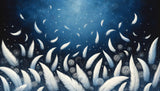 White feathers on night sky design file showing intricate pattern details and star elements