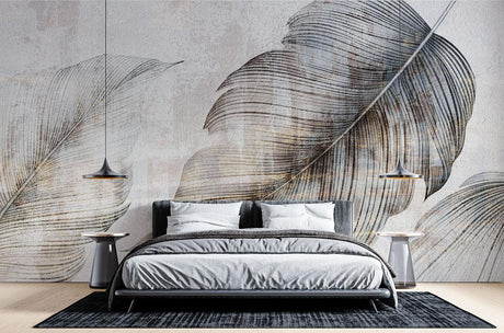 Grey Feather Wallpaper in modern living room creating serene atmosphere with natural light