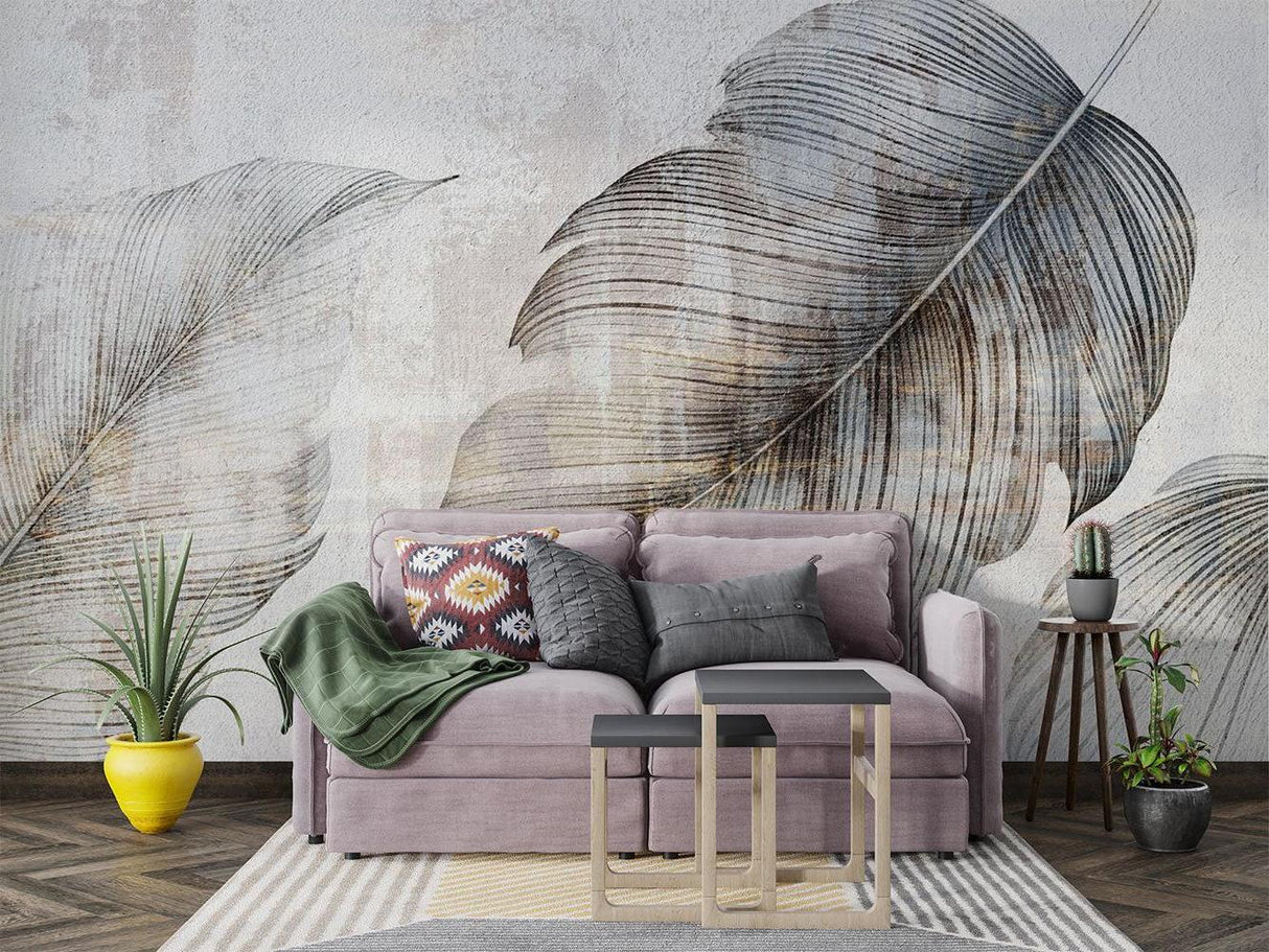 Large Scale Grey Feather Mural in hotel lobby entrance