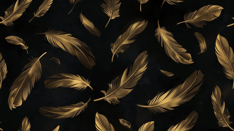 Luxury Gold Feather Wallpaper in modern dining room with crystal chandelier creating an elegant atmosphere