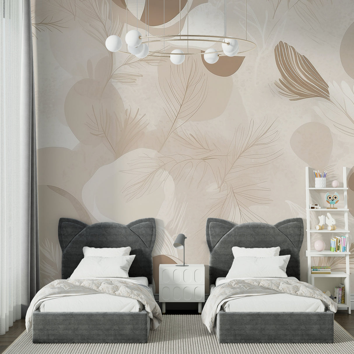 Contemporary feather design mural making a statement in an elegant dining room