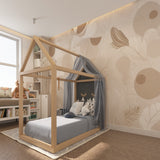 Modern abstract feather wallpaper transforming a neutral hallway space