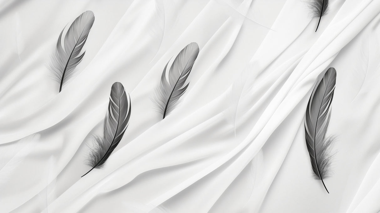 Black and white feather wallpaper design file showing detailed feather pattern on white background