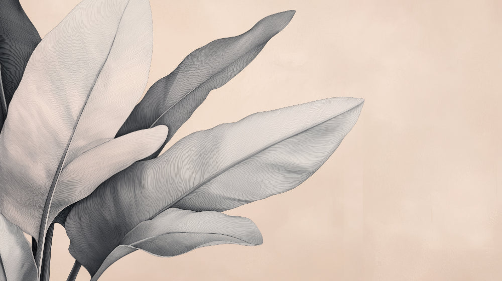 Feather Mural Wallpaper design file showing detailed botanical pattern in soft grey and beige tones