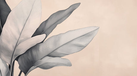 Feather Mural Wallpaper design file showing detailed botanical pattern in soft grey and beige tones