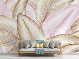 Line art feather wallpaper creating elegant atmosphere in dining room