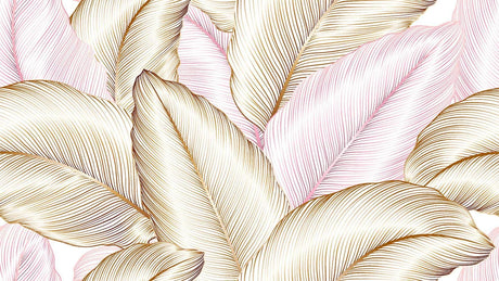 Design file of pink and gold feather line art pattern showing intricate details