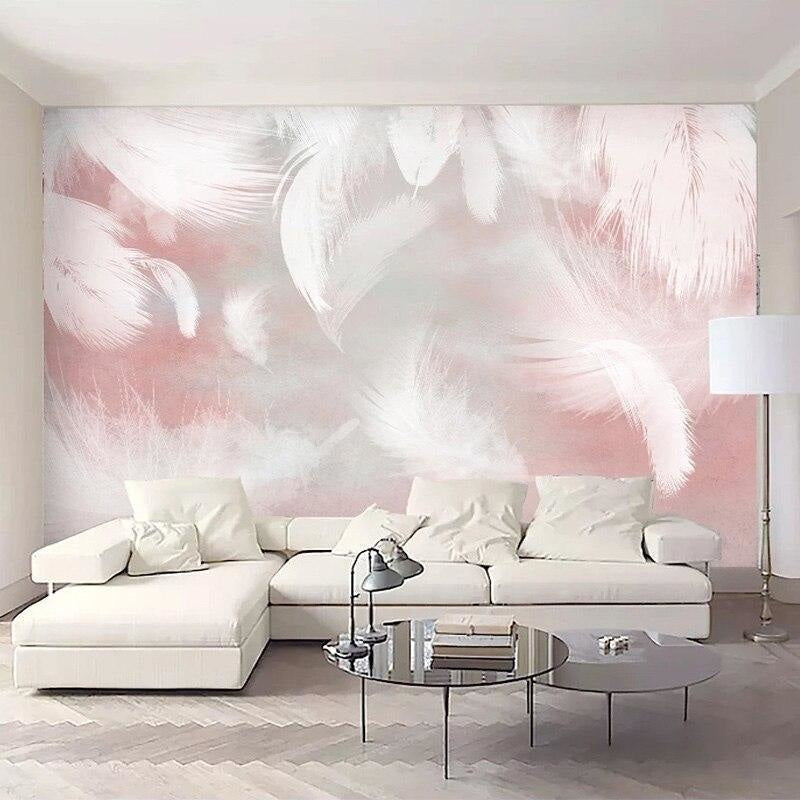 Dreamy feather design adding softness to a powder room