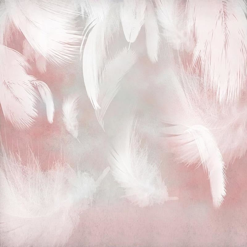 Soft feather wallpaper creating ambiance in a spa-like bathroom