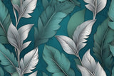 Feather wallpaper design file showing detailed teal and silver tropical pattern on emerald background