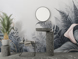 Botanical Fern Wallpaper with golden accents making a bathroom feel like a luxury spa