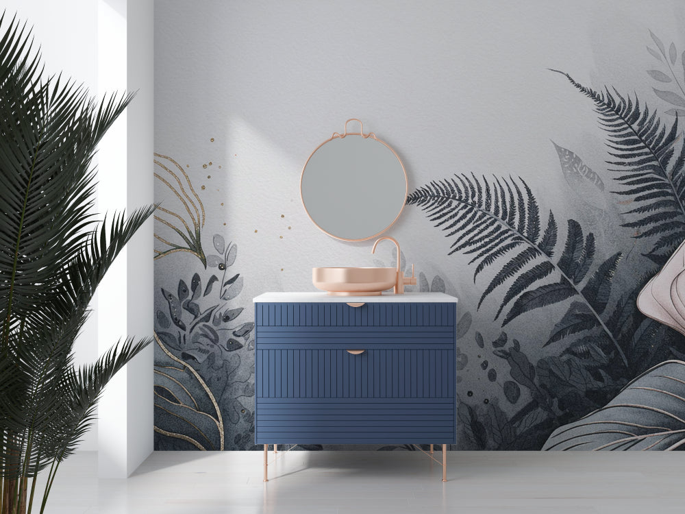 Grey Fern Wallpaper bringing natural elegance to a modern home office