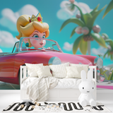 Princess Mural Wallpaper | Pink Convertible in Tropical Paradise