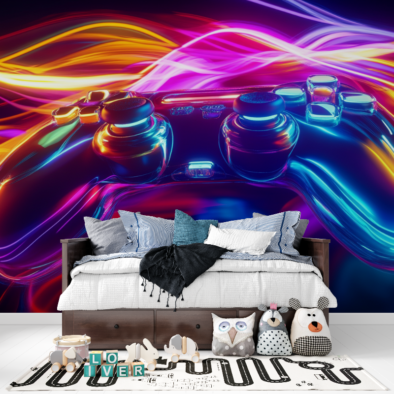 Gaming Mural Wallpaper | Neon Controller Light Explosion