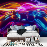 Gaming Mural Wallpaper | Neon Controller Light Explosion