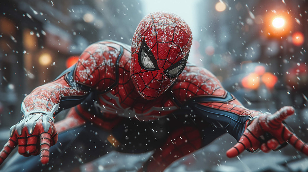 Superhero Mural Wallpaper | Snowy Spider-Man Adventure
