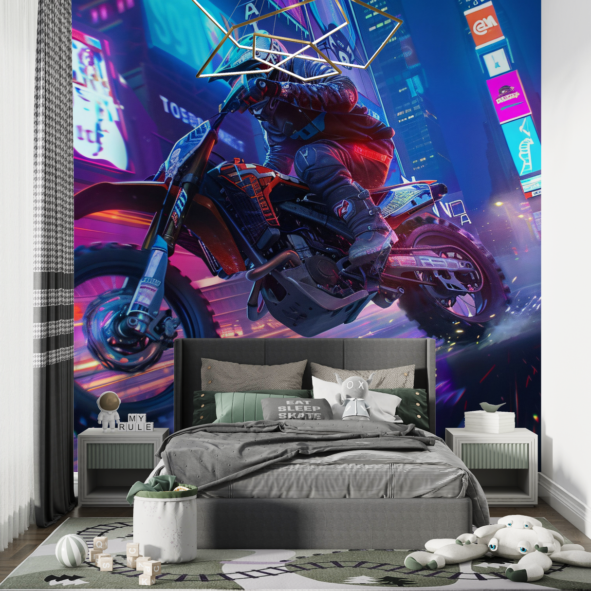 Cyberpunk Mural Wallpaper | Urban Motocross Night Scene
