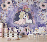 Princess Mural Wallpaper | Magical Unicorn With Cherry Blossoms