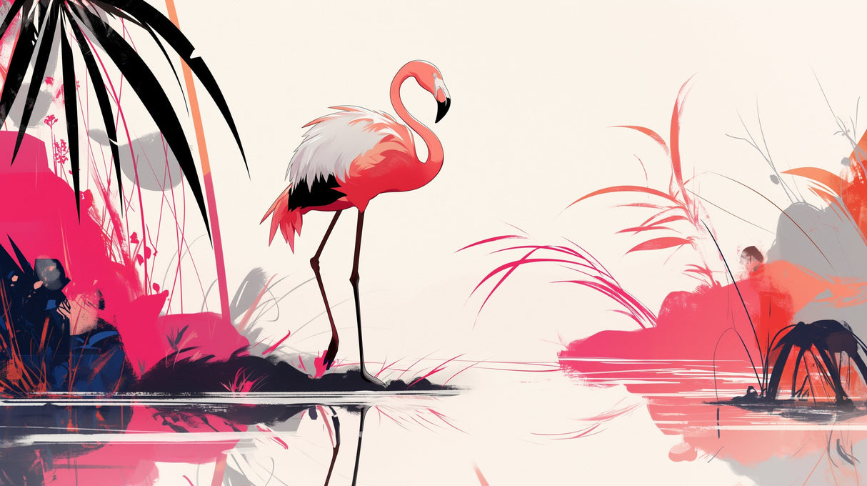 Pink Flamingo Wallpaper design file showing detailed watercolor artwork and botanical elements