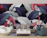 Tropical Flamingo Wall Mural in contemporary dining room with modern furniture